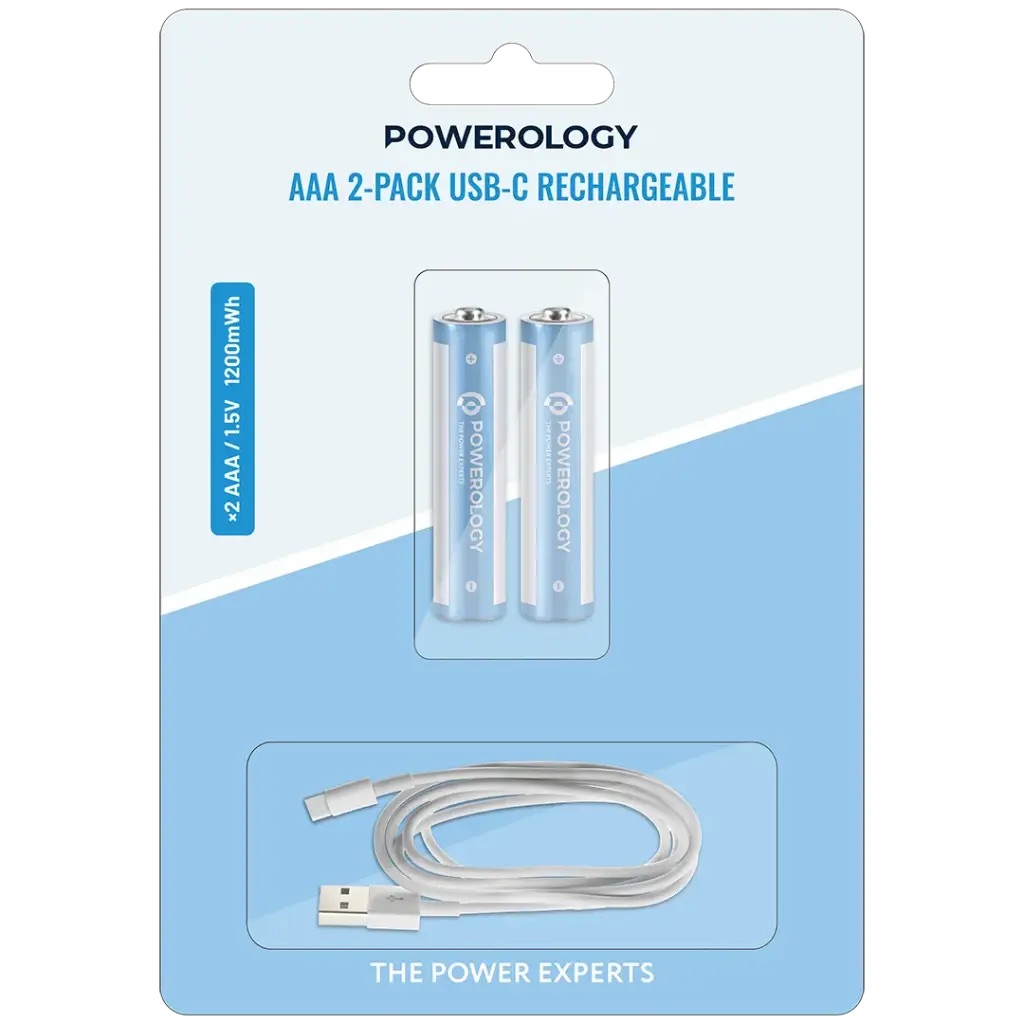 پک 2 تایی باتری نیم قلمی شارژی پاورولوژی Powerology battry AAA 2300